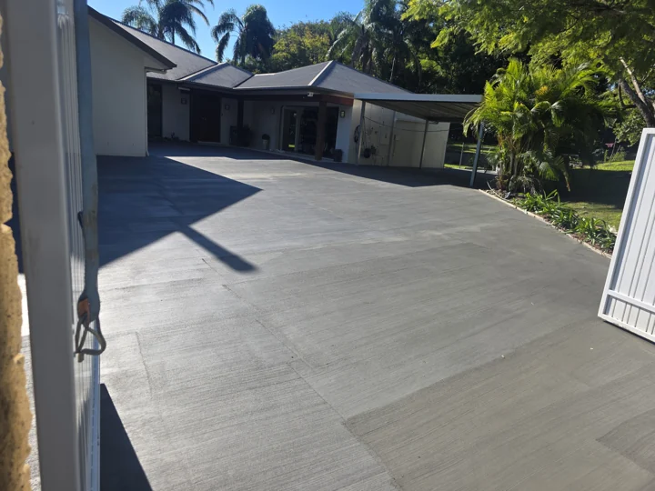 Completed wide concrete driveway and apron at Gilston