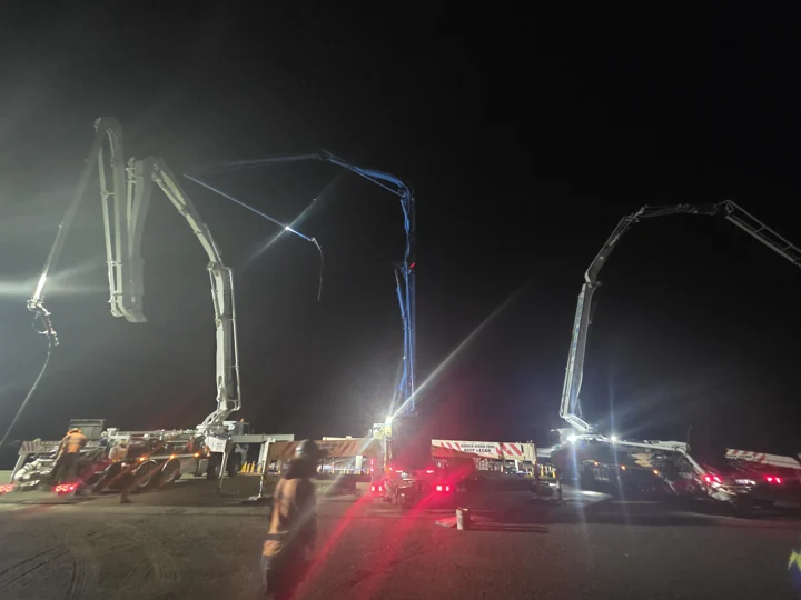 Concrete pumps set up for overnight pontoon works at Jacobs Well